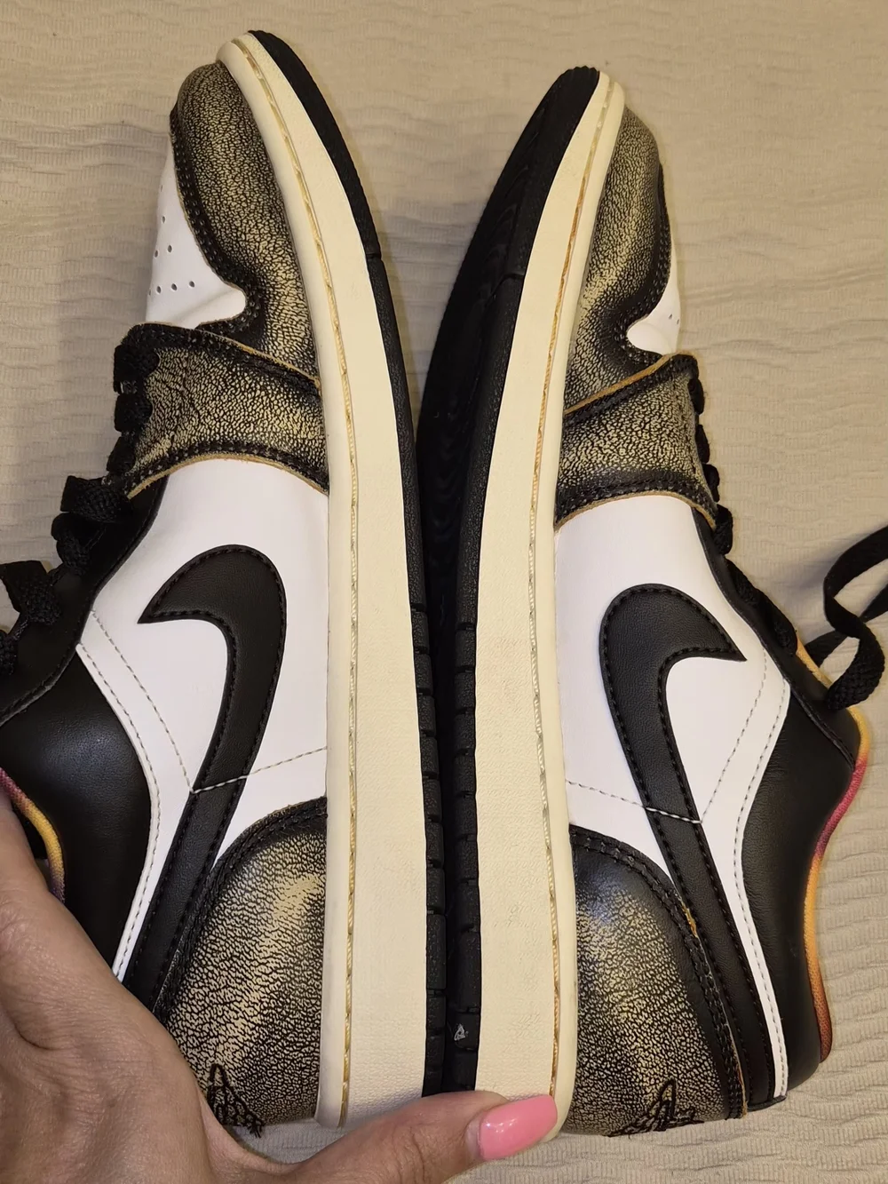 Nike Low Top Sneakers in White, Black & Gold Accent